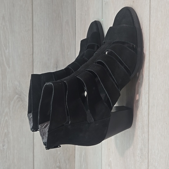 Vionic Women Harlow Black Suede Ankle Boots Open Toe Strappy Shoes Sz 10 - Picture 2 of 11